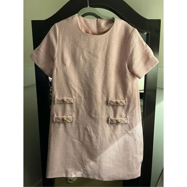 NEW Tweed Mini Crew Neck Career Elegant Dress L - Image 7