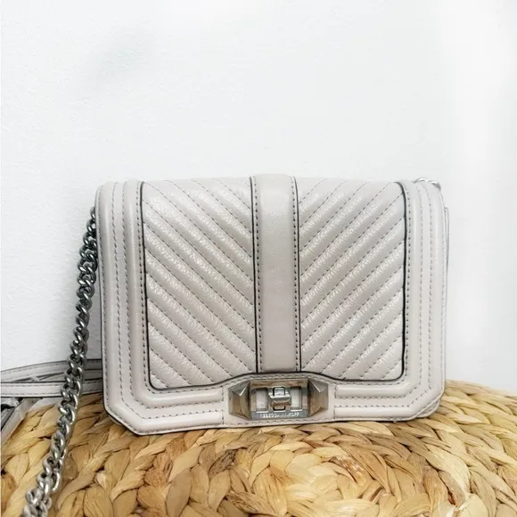 Rebecca Minkoff Purse Chevron Quilted Small Love Crossbody in Perla Pale Grey - Image 2