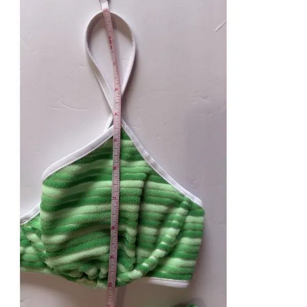 No Boundaries Women Bikini Set Green White Wavy Stripe S 4-6 Ruched Y2K Swimwear - Image 9