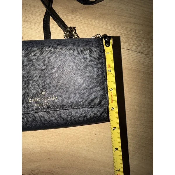 Kate Spade Black Saffiano Leather Chain Crossbody Wallet Bag Gold Hardware P - Image 7