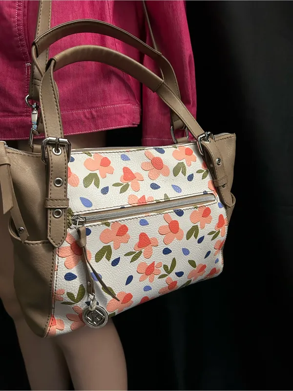 Relic Women’s Floral Print Shoulder Bag in Taupe & Coral - Image 6
