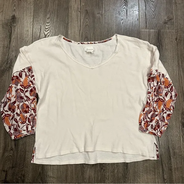 Anthropologie Annette Top Ivory Paisley Long Sleeve Waffle Knit Oversized Sz Med - Image 4