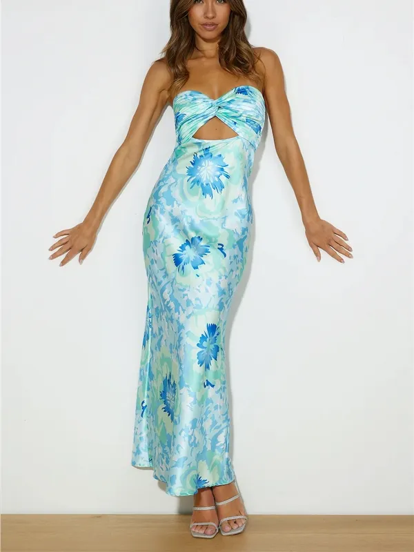 HELLO MOLLY Own The Style Satin Maxi Dress in Blue - Image 2
