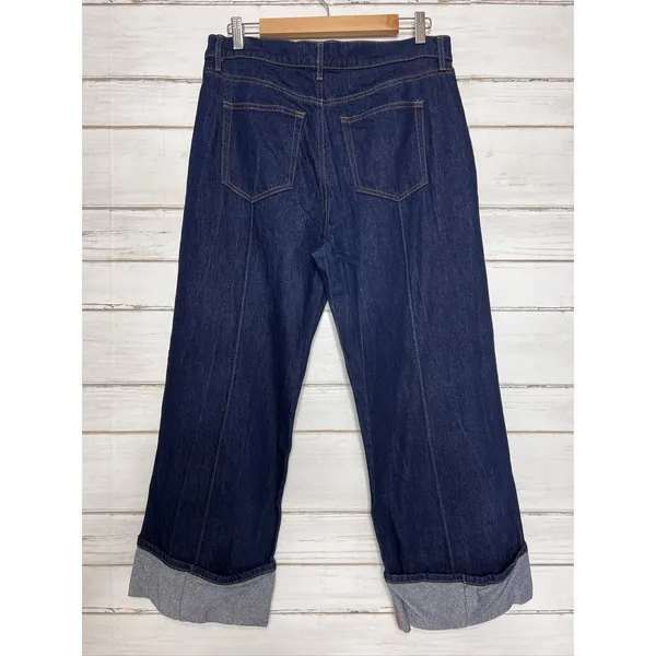 LOFT THE WIDE LEG Dark Blue High Rise Cuffed Jeans Women's Size 8 - Image 4