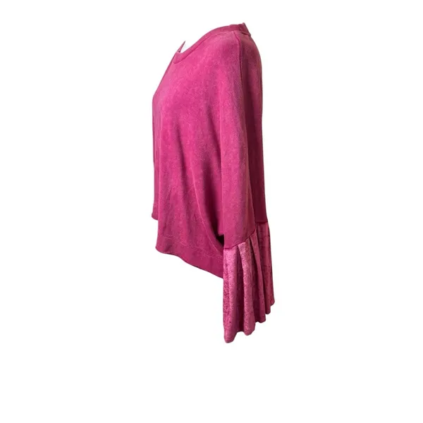 Free People Glorious Sweatshirt XS‎ Bell Velvet Sleeves Oversized Cropped Maroon - Image 6