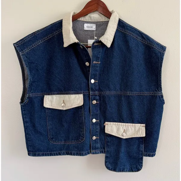 Touche Prieve Women's Pocket Detailed 100% Cotton‎ Denim Vest Size 1 (Small) NWT - Image 4