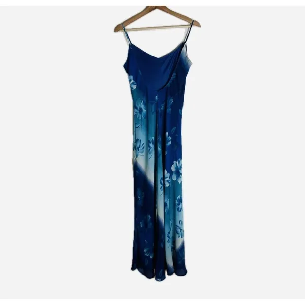 Vintage City Triangles Slip Dress Womens Small Blue Floral Maxi USA 90s dreamy - Image 3