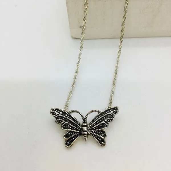 Marcasite Butterfly Dainty Chain Silver Necklace - Image 4