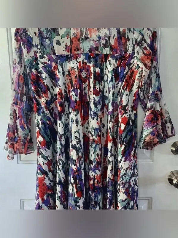 Anthropologie Paper Crown Eldora swing dress Sz M bell sleeves boho feminine - Image 5