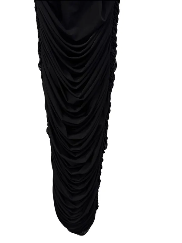 House of CB Fornarina Black Gathered Ruched Mesh Maxi Dress LG - Image 6