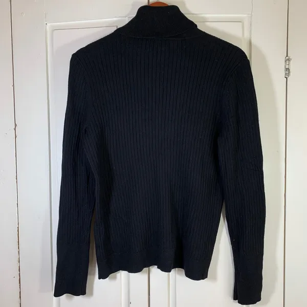 Talbots Womens Black Ribbed‎ Turtleneck Sweater Button Cuff Cotton Blend Size L - Image 8