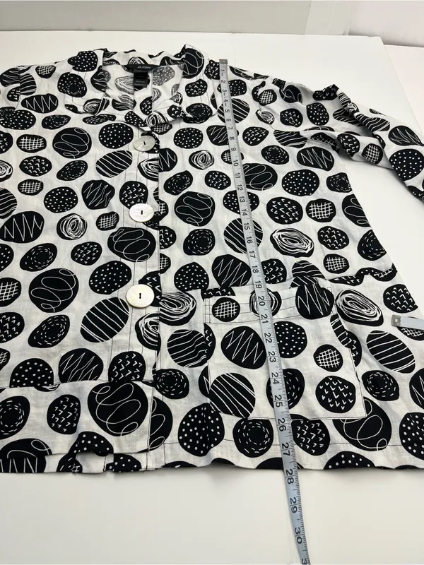 Ali Miles 100% Linen Black White Polka Dot Button Front Jacket Top Womens 1X - Image 7