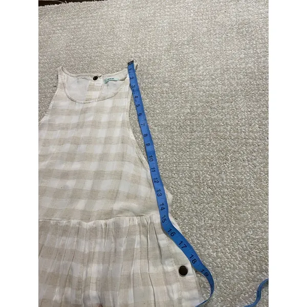 KIMCHI BLUE Size S Gingham White Beige Plaid Linen Cotton Pinafore Dress Snaps - Image 15