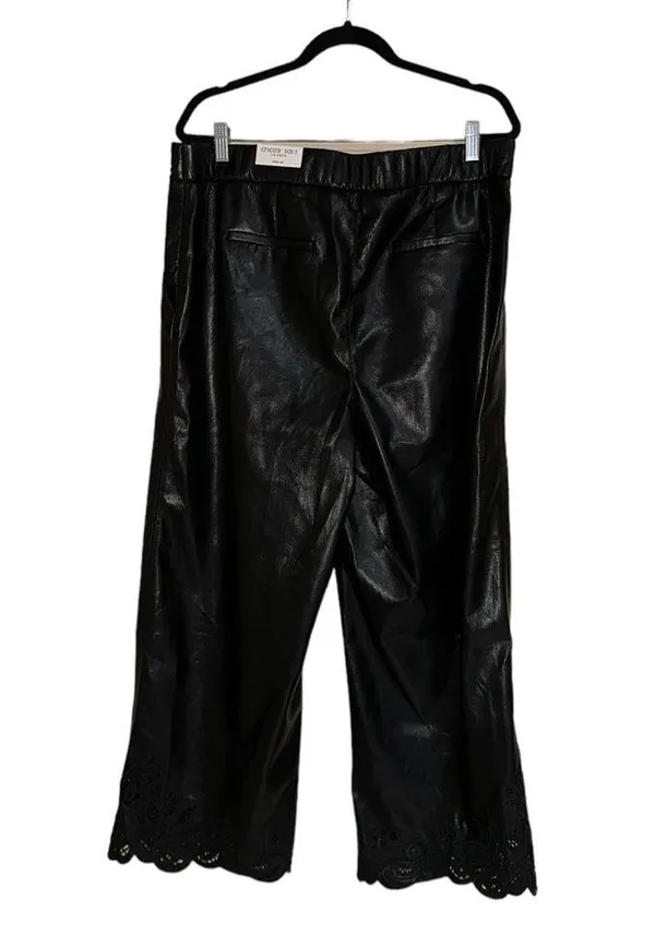 NWT Chico's Faux Leather Cutwork Hem Wide Leg Trousers Black US Size 16 - Image 8