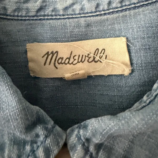 Madewell sz L Denim Button Roll Tab Collared Blouse Top Streetwear Minimal Norm - Image 8