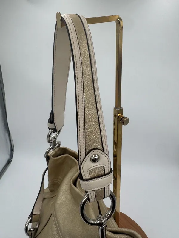 Coach Vintage Metallic Gold Pleated Hobo Bag Y2K Leather Shoulder Bag - Image 3