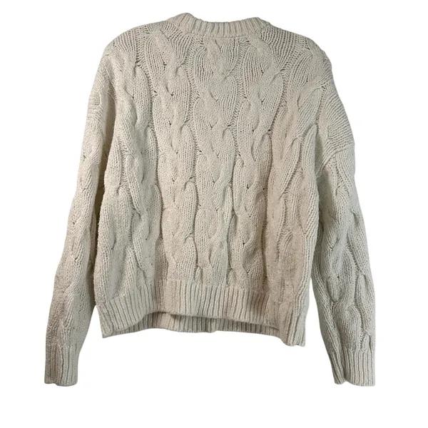 Aerie Cream White Cable Knit Sweater Chunky Cotton Blend Crew Neck Small - Image 3