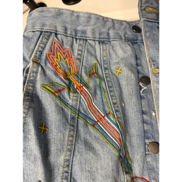 ASOS x Refinery29 Space Embroidered Denim Jacket Light‎ Wash Rocket Star XS - Image 6