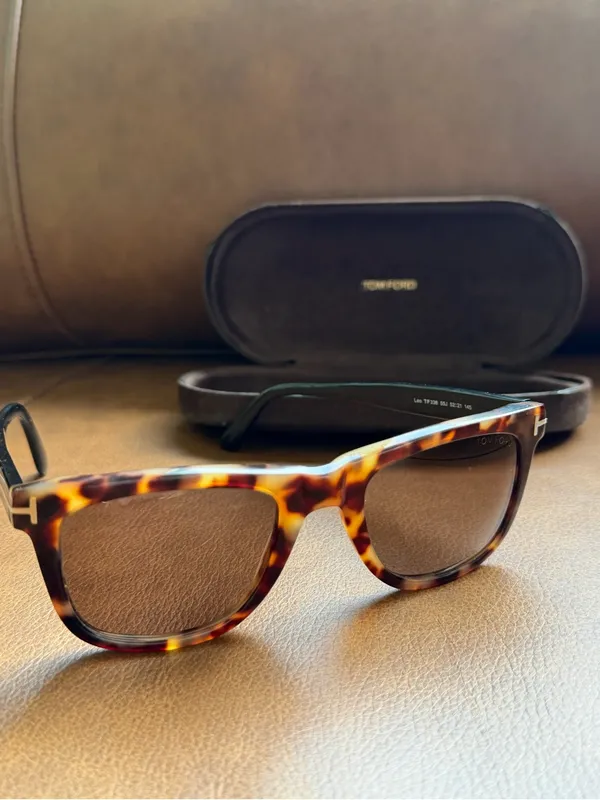 Authentic Tom Ford Leo TF336 55J Havana Black Rectangle Sunglasses Unisex - Image 4