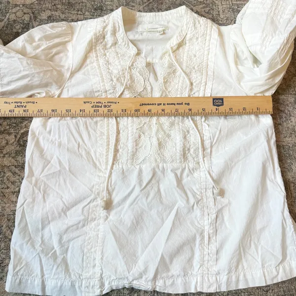 Anthropologie Delilah White Lace Embroidered Puff Sleeve Peasant Blouse Top US 0 - Image 10