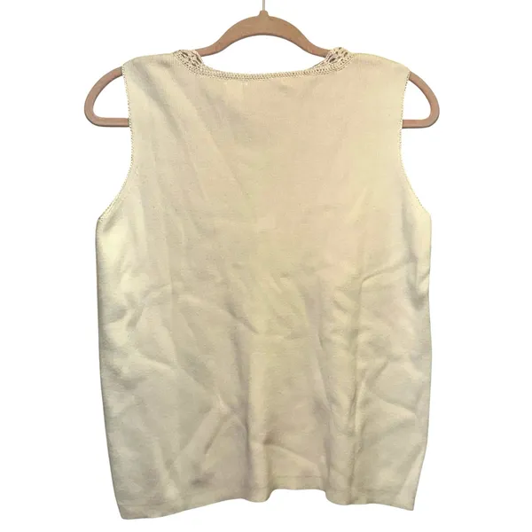 Liz Claiborne LizSport Ivory Sweater Tank‎ Top Medium Crochet Trim Sleeveless - Image 4