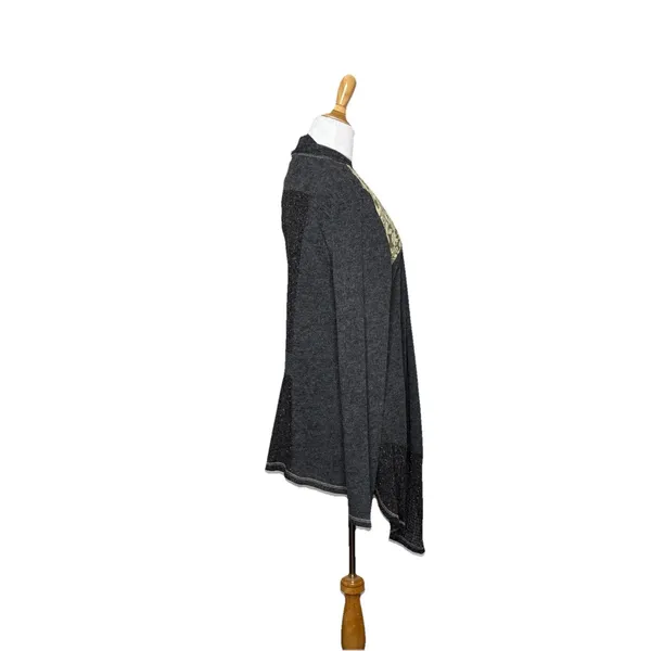 Miss Me Gray Open Front Lace Embellished Cardigan Duster Sweater and Tank Sz Med - Image 6
