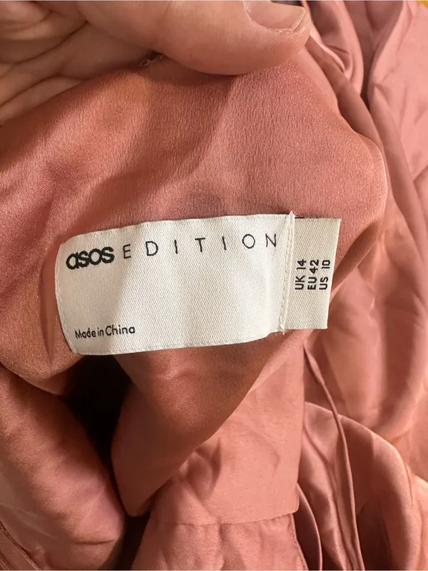 ASOS Edition Satin Twist-Detail V-Neck Maxi Dress in Cinnamon Rose Size 10 New - Image 6