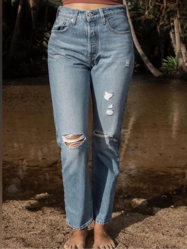 Levi's Premium 501 Taper Distressed Jeans Light Wash W28 L28 straight leg - Image 2