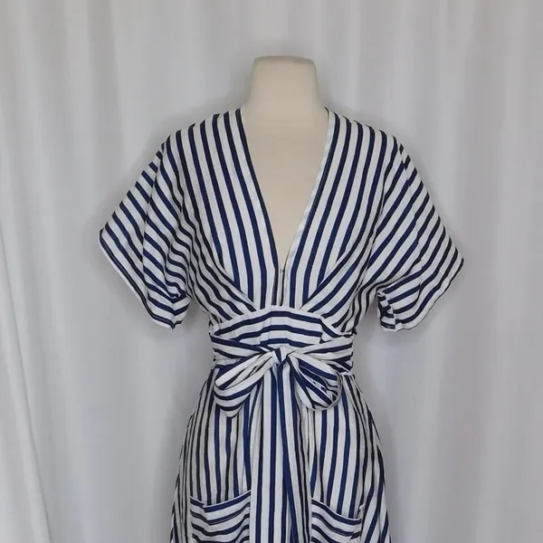 618 SIX ONE EIGHT Blue White Stripe Cabana Resort Dress Cruise Resortwear Medium - Image 3