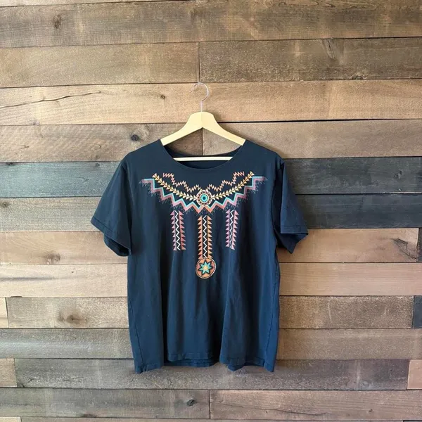 Vintage 90s Southwestern Geometric Graphic T Shirt Black Tribal Desert Print - Image 5