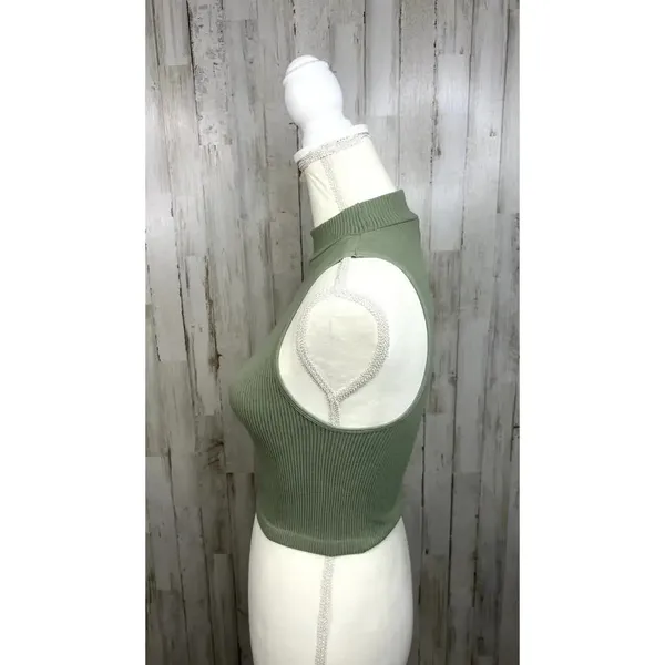 Zara Women's‎ XS Green Ribbed Knit Crop Top Mock Neck Sleeveless Casual Tank - Image 6