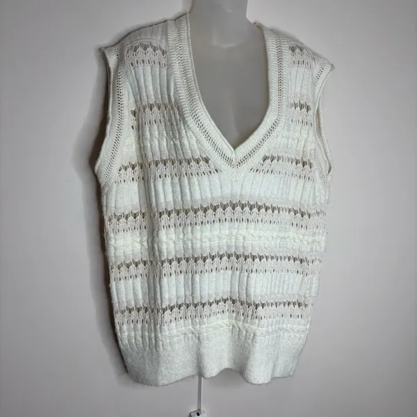 Zara oversized knit sweater vest v neck light weight cream size small - Image 2
