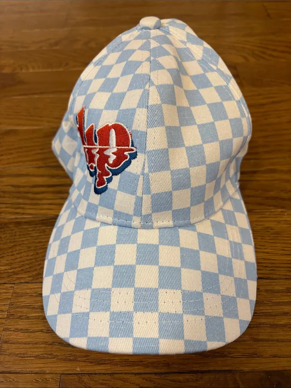 Light Blue & White Checkered Baseball Hat “Dip” Bar Shampoo One Size Adjustable - Image 2