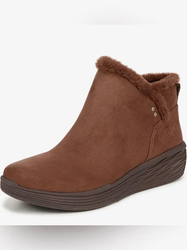 Ryka Brown Faux-Suede Fur-Trim Ankle Booties Size 8 - Image 6