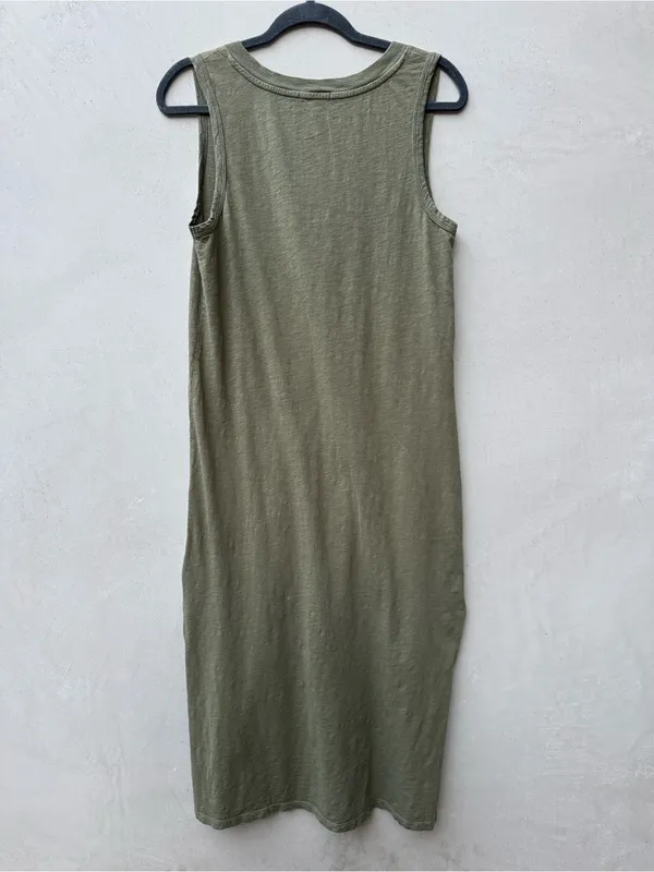 Z Supply Palisades Midi Dress Olive Green V Neck Cotton M - Image 3