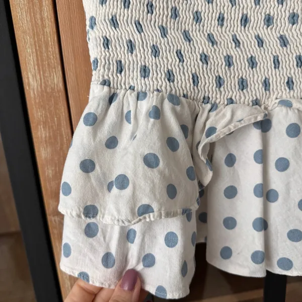 Zara polka dots linen cotton smocked top ruffle strapless stretchy tube - Image 5