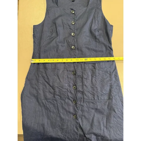 Women’s Banana Republic Linen Blend Button Dress Square Neck Large Navy Blue - Image 7