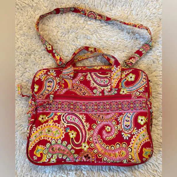 Vera Bradley Red Paisley Crossbody Laptop Document Bag - Image 2