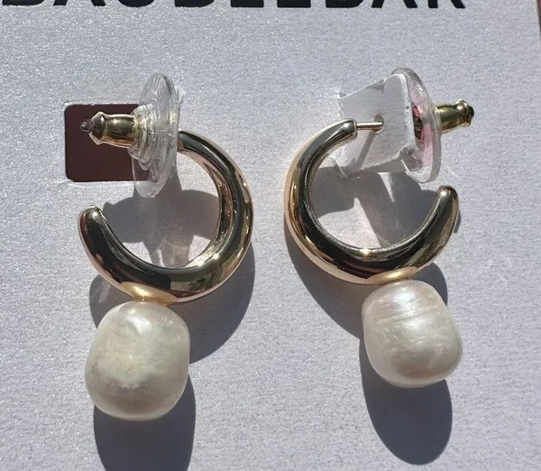 Baublebar gold tone open loops white pearl drops earrings - Image 5