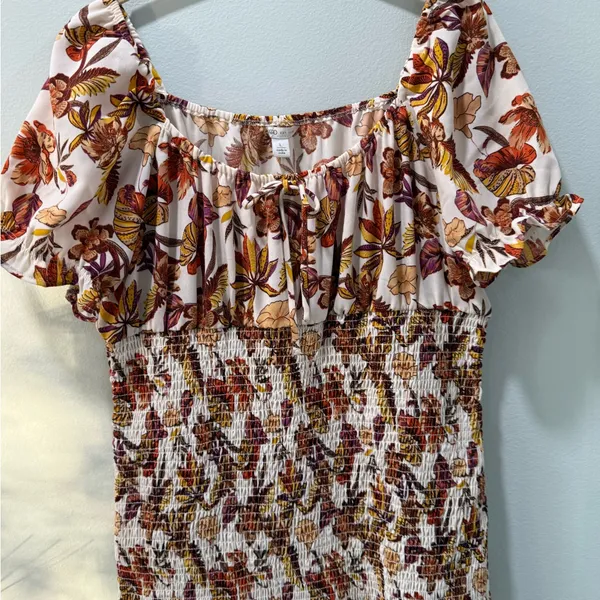 Cato Floral Mini Dress - Brown and Cream - Image 8
