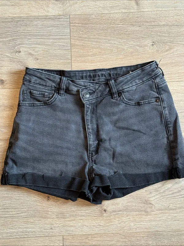 AMERICAN EAGLE Black Cross-Over Denim Shorts Size 6 Festival Boho Whimsigoth 6 - Image 7