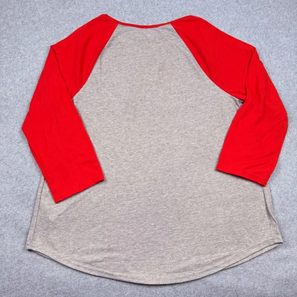 Holiday Time Women's Merry Christmas Raglan Baseball Tee Gray Red Plaid Lg 12-14 - Image 2