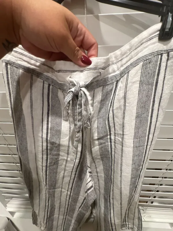 Per Se Striped Pants Size PM Linen Blend Drawstring Crop - Image 2