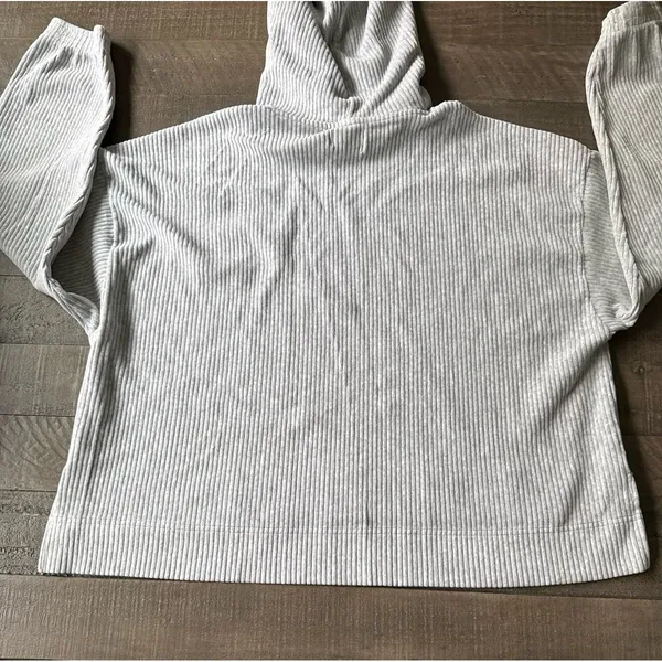 Aerie Women's Gray Ribbed Knit Oversized Cropped‎ Pullover Hoodie Size Large - Image 11