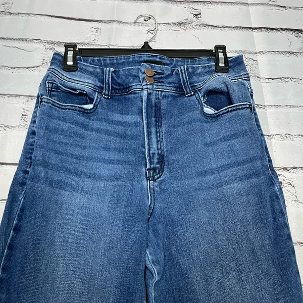 Blue Flare Wide Leg Jeans High-Rise Waist Hippie Y2K Baggy Style SZ 29 Retro - Image 6