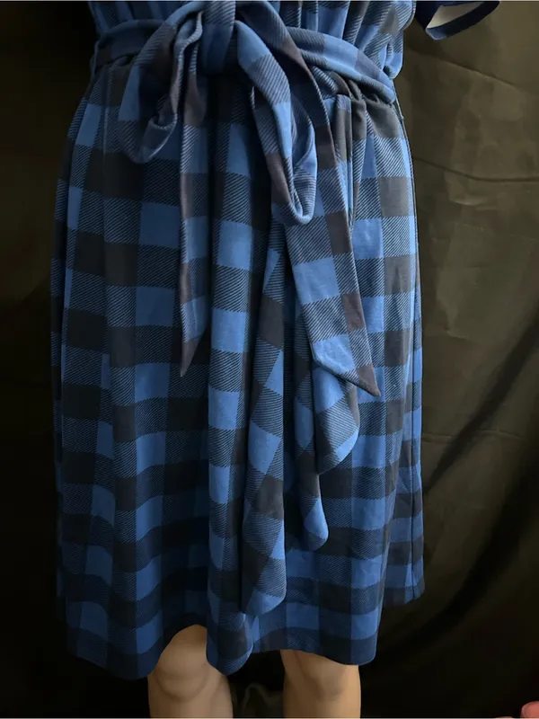 Draper James Women’s Blue Plaid Wrap Dress with Tie Waist MD NWT - Image 8