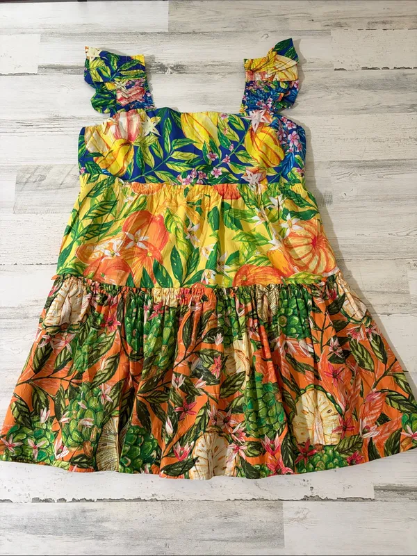 FARM Rio Caipirinha Mini Dress Tropical Fruit Flutter Sleeve Size Large - Image 4