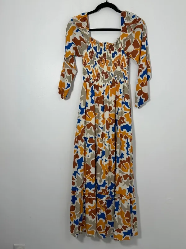Anthropologie x Dolan Left Coast Womens M Smocked Midi Dress Multicolor Abstract - Image 4