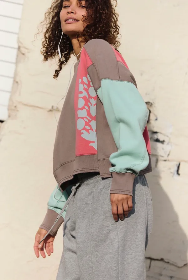 SOLD OUT// NWT Free People FP Movement Intercept Logo Pullover Sweatshirt Pale Taupe Combo L - Image 2