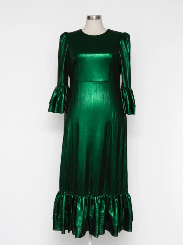 Pomander Place - Emerald Crinkle Lurex Lillith Maxi Dress - Image 2